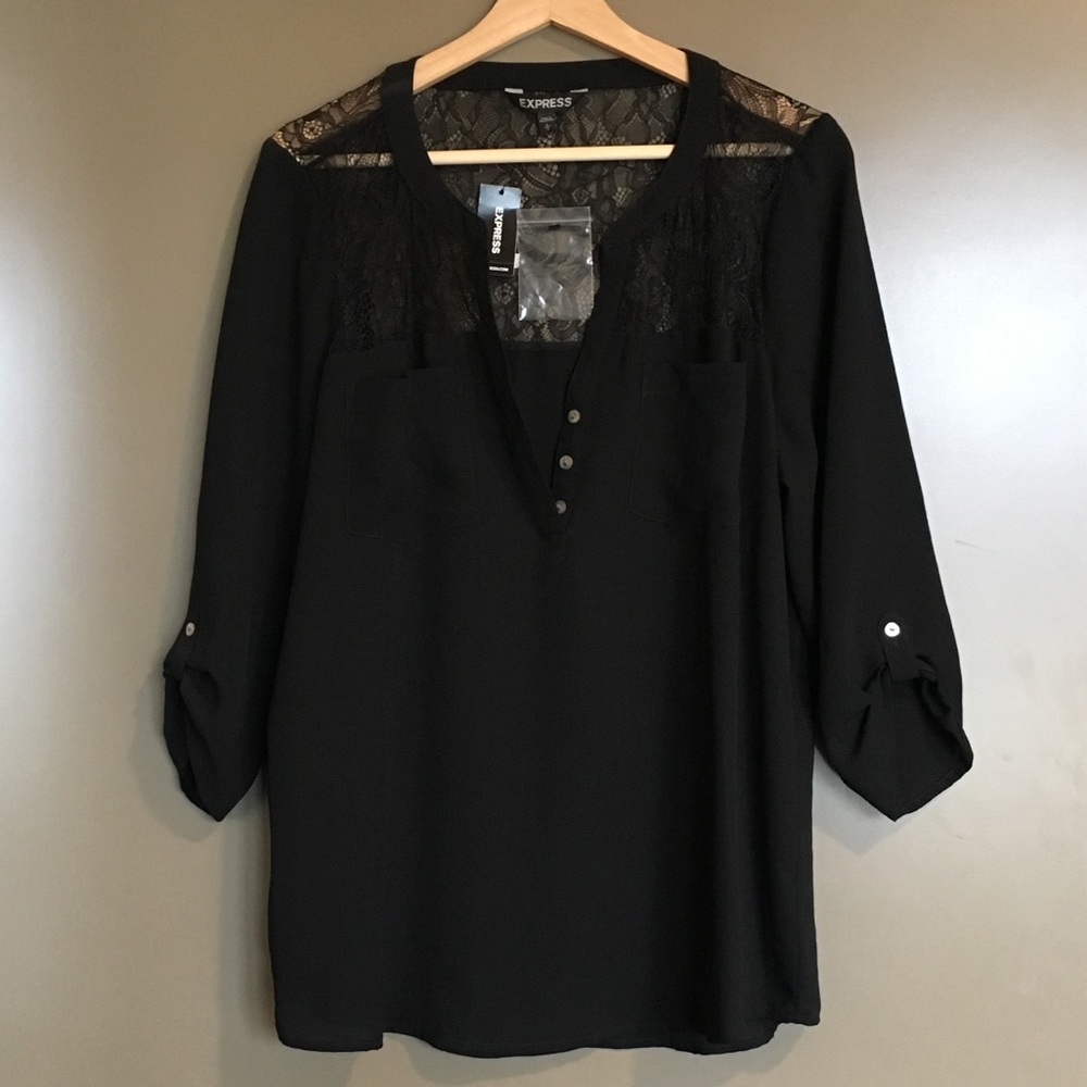 Express Black Chiffon Blouse, L